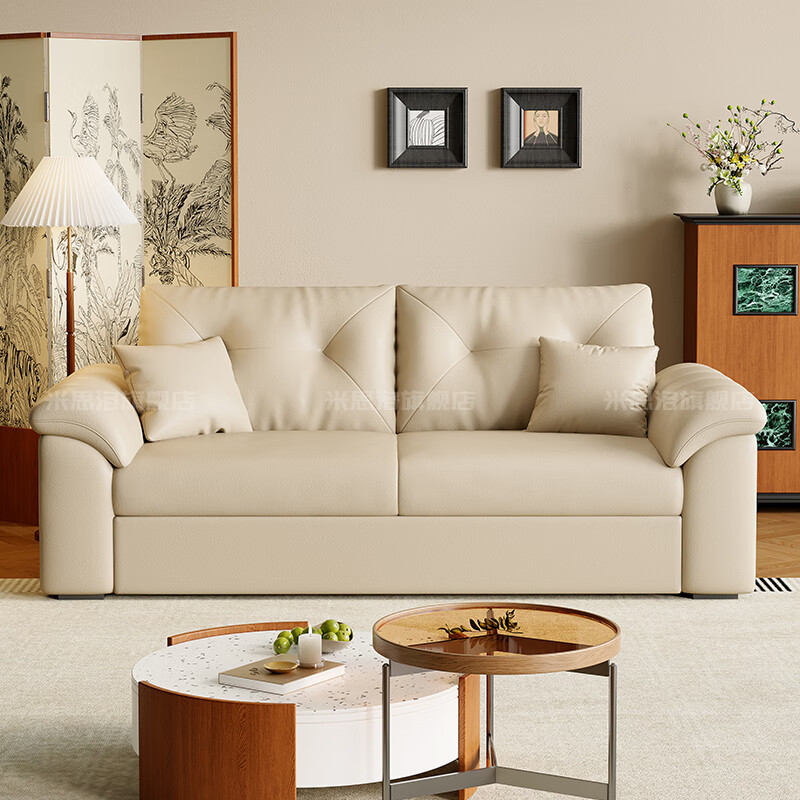 Misro Foldable Sofa Bed for Sitting and Sleeping, Modern Simple Small Apartment Living Room Multi-Functional Cat Scratch Leather Sofa, Outer Diameter 1.9 Meters, Storage Deluxe Edition S-Grade First Layer Cowhide - 4cm Latex + 60D High Elastic Constant Temperature Memory Foam