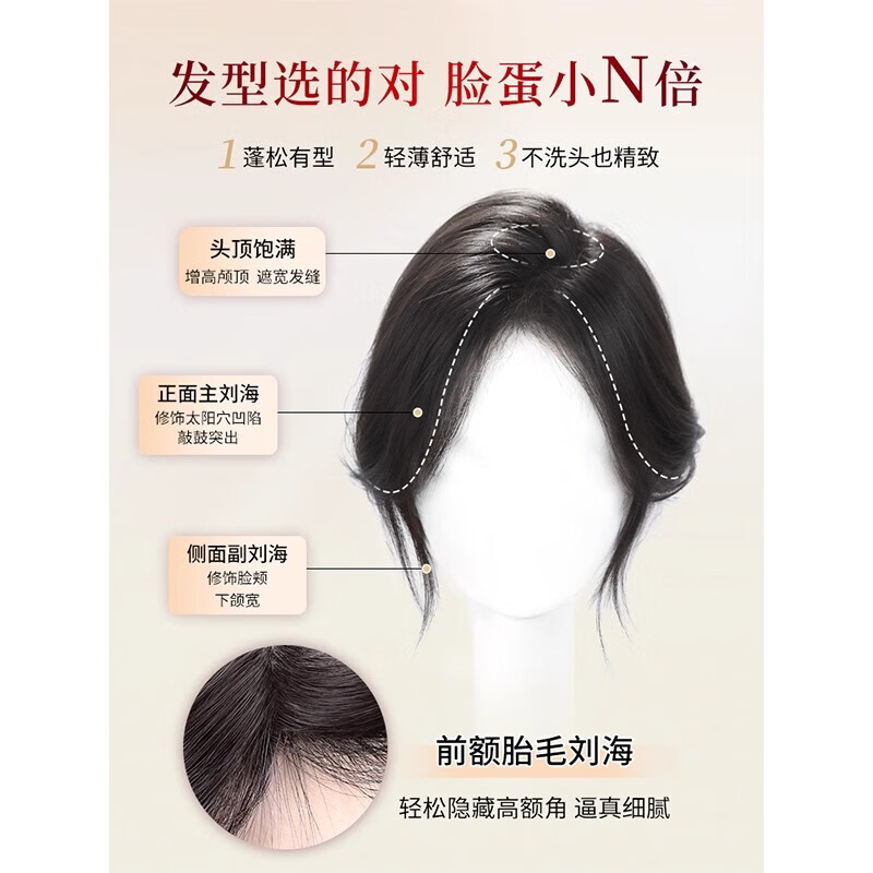 Wig for women, fluffy hair on the top of the head, real hair replacement, high skull, light and thin, covering white hair, traceless natural replacement hair, horoscope, breathable hand-woven 9*10 25CM mocha brown