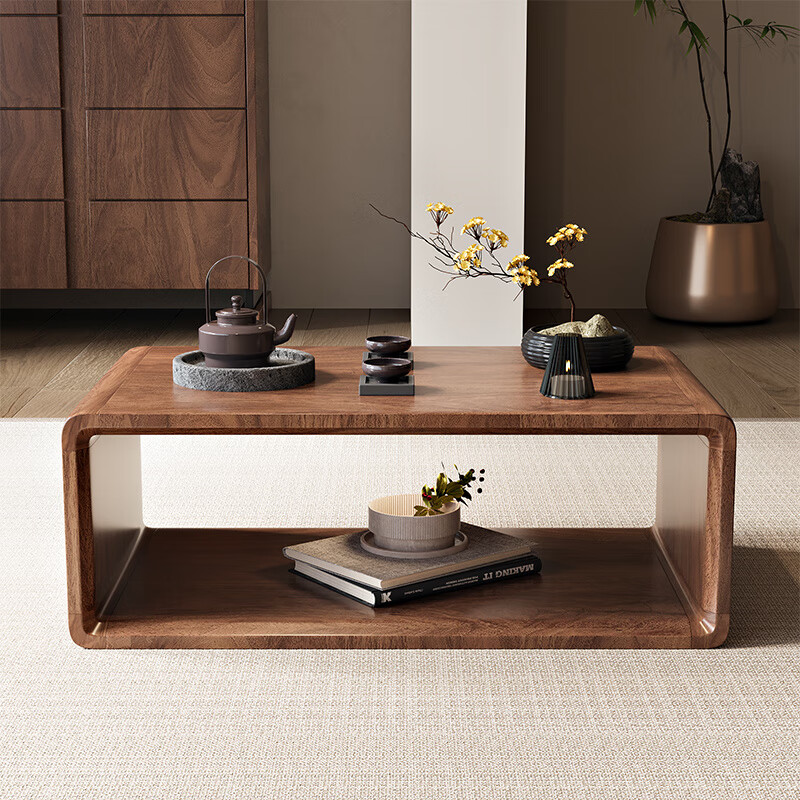 Shantou Lin Village Luming Zen Solid Wood Bay Window Coffee Table Japanese Tatami Simple Low Table Black Walnut Color Balcony Coffee Table Small Table Cherry Wood Log Color 60 Length 37 Width 22 Height Complete Assembly
