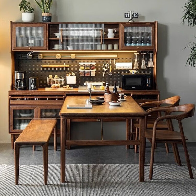 Zhenzhen Nordic solid wood sideboard dining table integrated wall-mounted high cabinet with built-in table wine cabinet cabinet living room multi-function 2-meter dining table