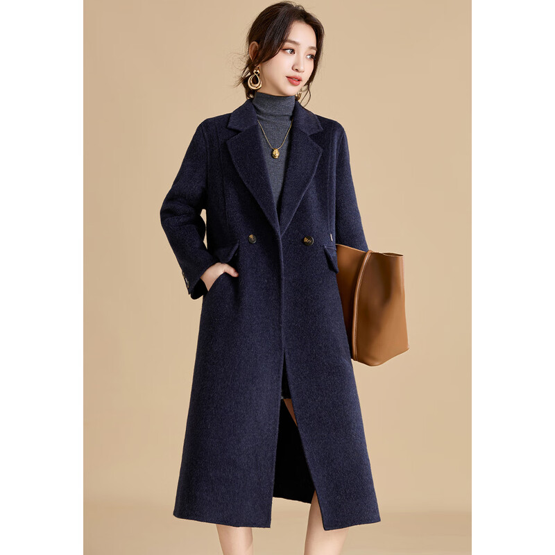 Copper's textured sheep wool coat is fashionable and simple double-sided woolen coat, comfortable and loose mid-length coat for women in autumn and winter