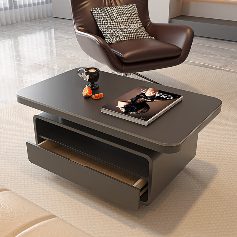 Puhuan mobile side table with wheels, new model for living room and coffee shop, small-sized tea table with stone slab, simple, light, luxurious and high-end side table, black frame, black cabinet + snow mountain white, 80 long, 45 wide, 47 high