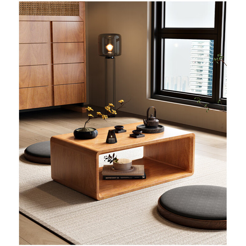 Shantou Lin Village Luming Zen Solid Wood Bay Window Coffee Table Japanese Tatami Simple Low Table Black Walnut Color Balcony Coffee Table Small Table Cherry Wood Log Color 60 Length 37 Width 22 Height Complete Assembly