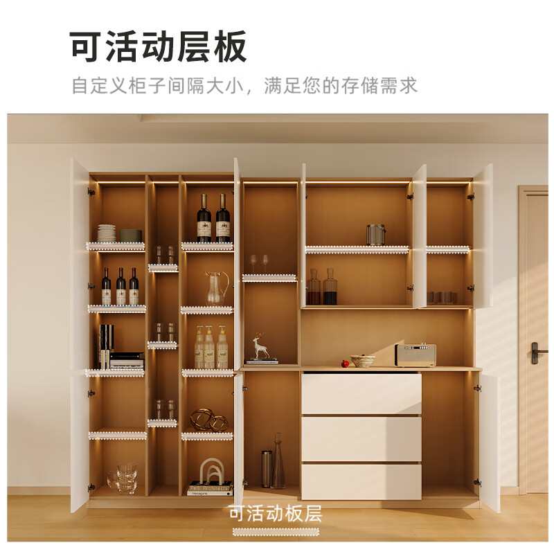 BORINGSOUL custom sideboard built into the wall with dining table integrated high cabinet living room kitchen household small apartment solid wood wine cabinet 3.0 meter sideboard Enf solid wood net core board ENF grade solid wood board Hardware only replaced and not repaired for life