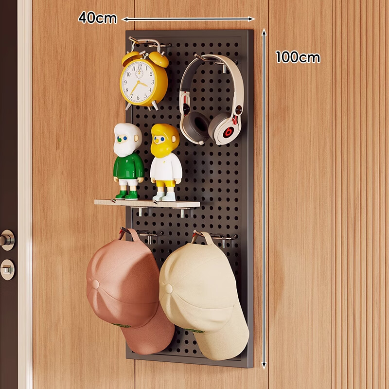 All are perforated boards, home living room wall storage racks, door-free punching plates, metal shape wall hanging plate storage racks, metal hooks 100*40*10cm, black