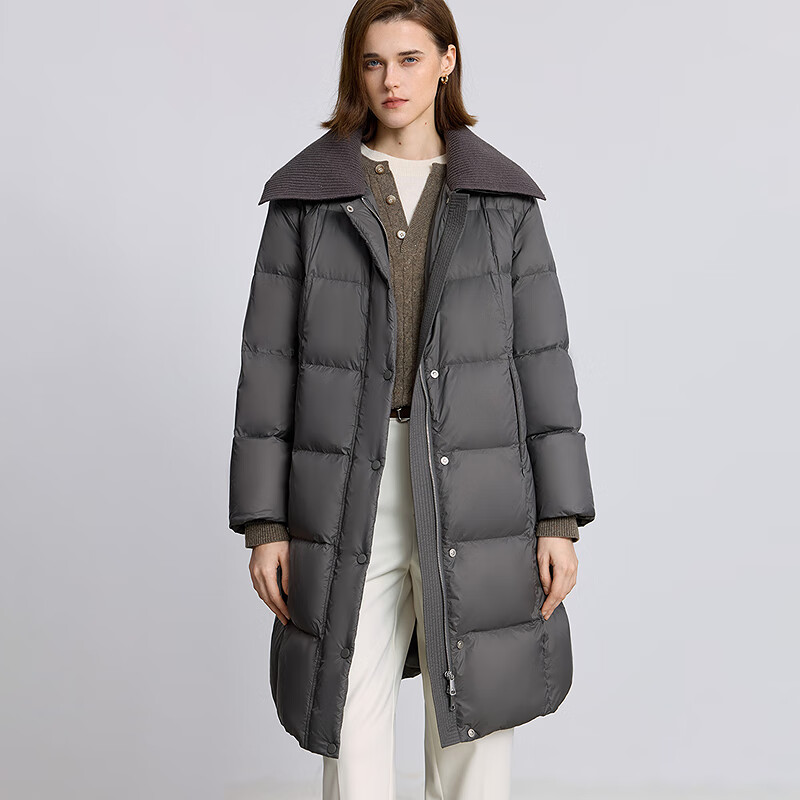 LILY2025 Winter New Retro Knitted Lapel Loose Casual 90 Duck Down Puff Down Jacket Women's Long 506 Medium Gray S