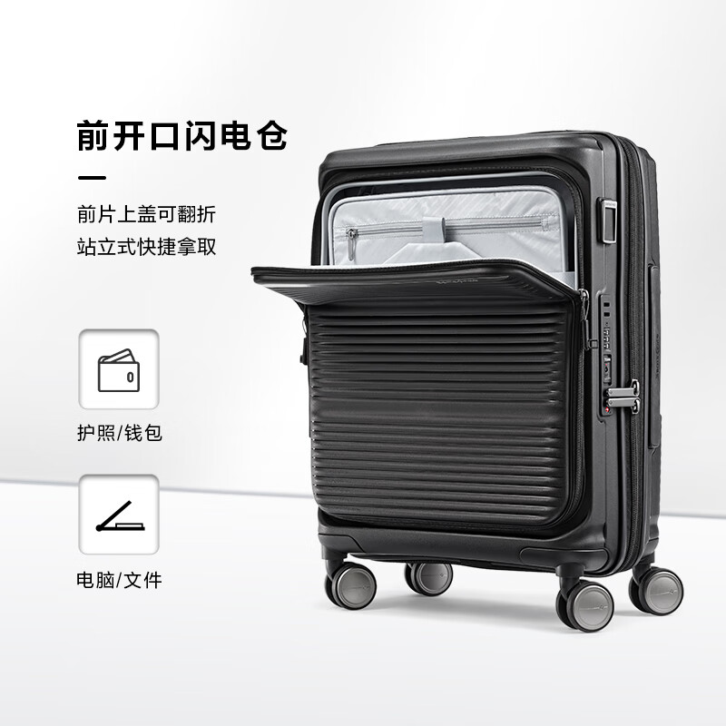 Samsonite suitcase 24-inch front opening trolley case PARALUX double door suitcase KT2 black checked lock box
