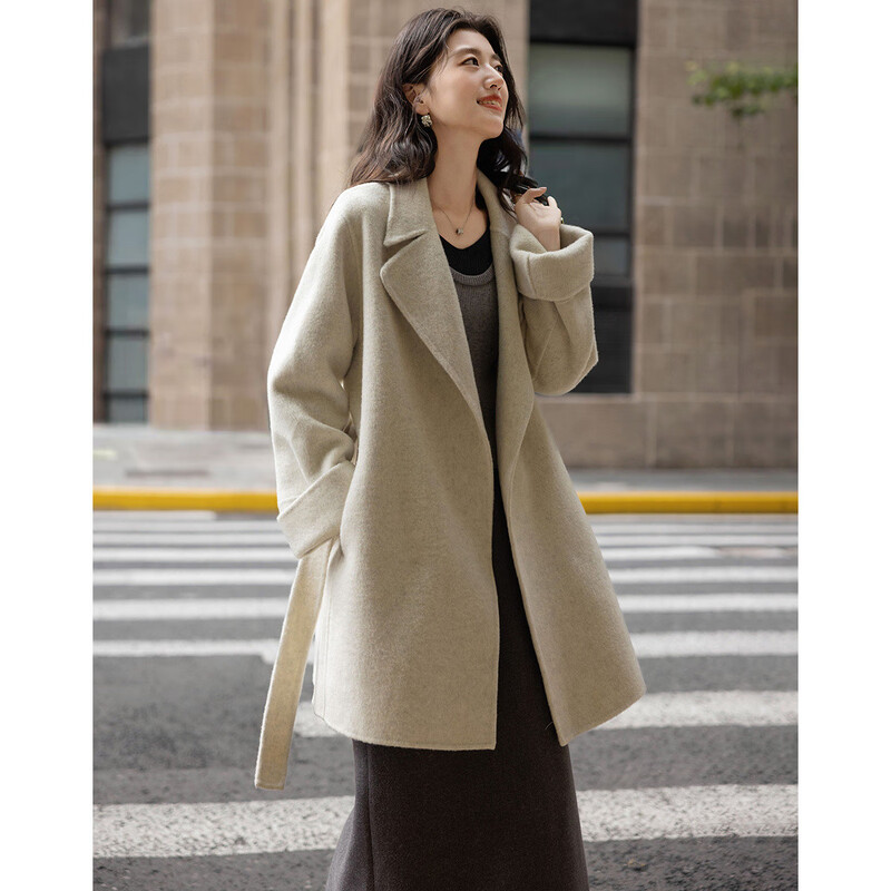 Demana Quiet Luxury Muse Winter Sheep Wool Large Lapel Lace Double-Sided Wool Coat Mid-Length Women's Wool Coat