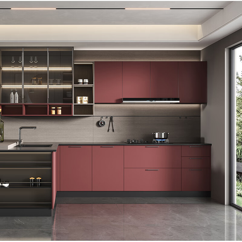 Quanyou (QUANU) Quanyou whole house customized cabinets, home integrated cabinets, integrated cabinets, kitchen cabinets, custom-made Nordic style stove cabinets, 7m cabinets (3m floor cabinets + 3m countertops + 1m wall cabinets)