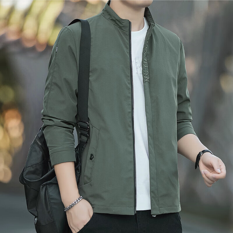 The same men's jacket spring and autumn trendy loose stand-up collar jacket workwear windproof outdoor for young and middle-aged people 67002 gray 3XL 150-165 catties