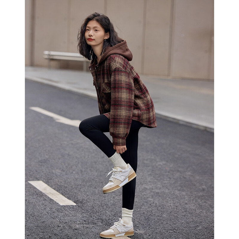 Demana sheep wool plus velvet warm winter retro millennium hooded plaid loose adjustable drawstring women's jacket