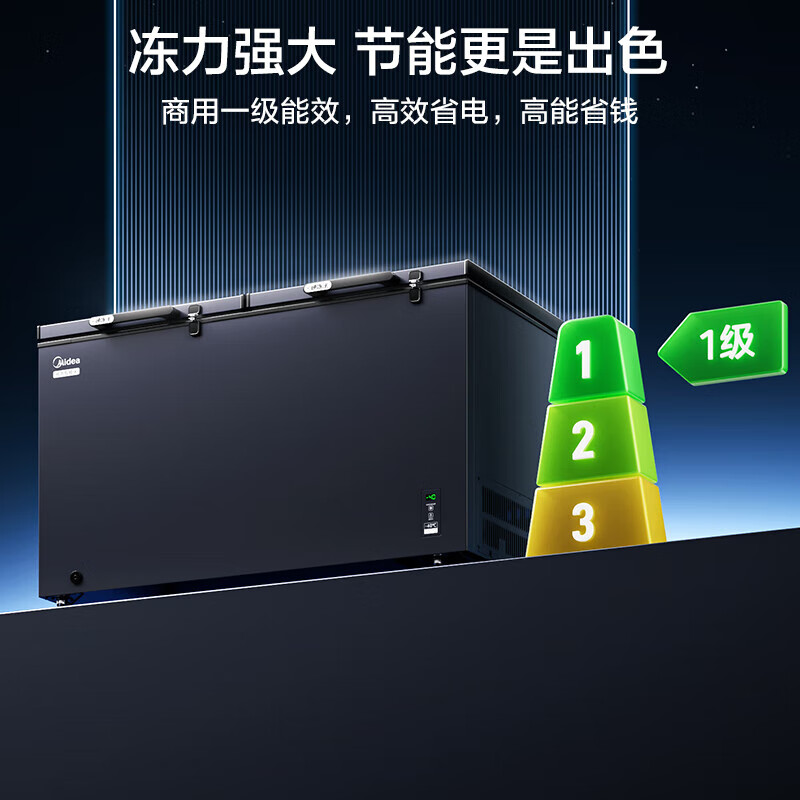 Midea (Midea) 500 liters and above freezer commercial large-capacity double-door horizontal freezer deep-freezing quick-freezer large seafood special cabinet frozen meat quick-freezing cabinet tea cabinet fruit refrigerator 419 liters newly upgraded frost reduction and odor-free -40 quick freezing