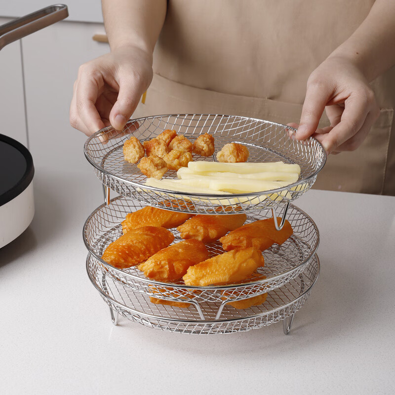 Ye Yu multifunctional detachable layer air fryer accessories can be put into the oven square and round multi-layer grill household drain rack 3-layer stainless steel square rack