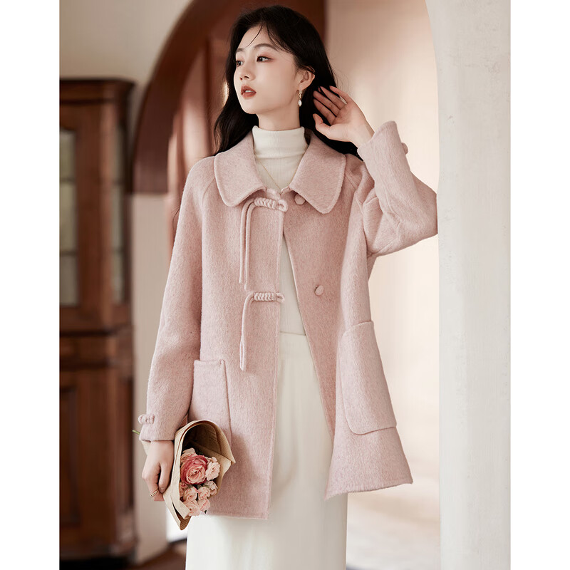 Lost Time Winter Orange Pink Fairy Wool Coat Light Chinese Style High-Quality Small Wool Coat Women 01 Pink S