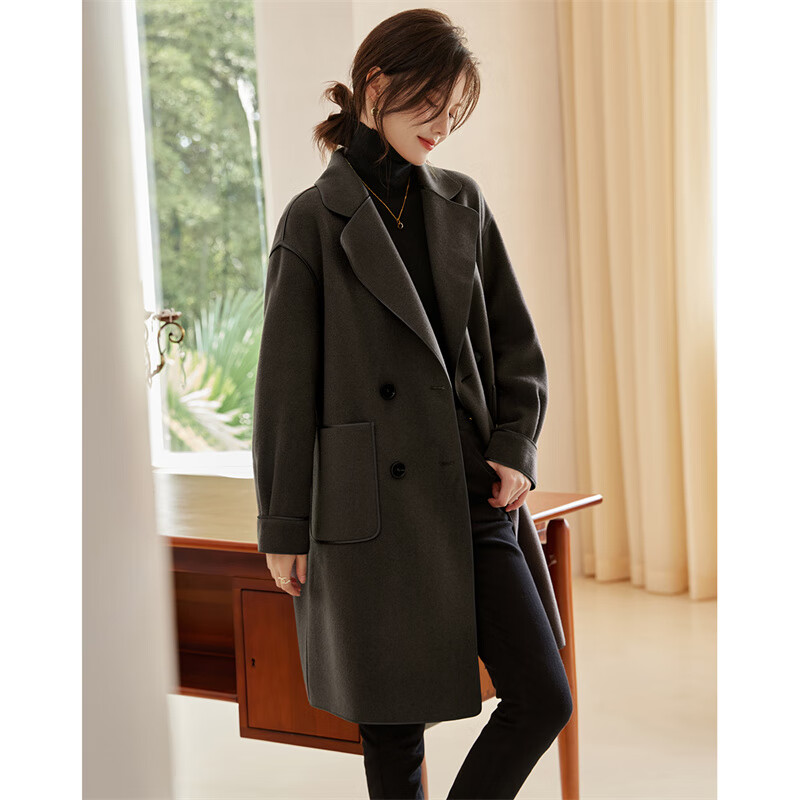 Shangjing Woolen Coat Women's 25th Winter New Women's Clothing Hepburn Style Simple Mid-Length Wool Double-sided Woolen Coat Top