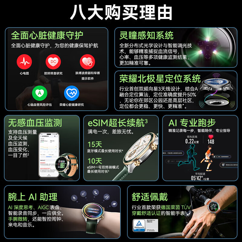 Honor Watch 5Pro smart Bluetooth call eSIM independent phone blood oxygen heart rate sleep senseless blood pressure health monitoring mobile payment men's and women's sports running new watch Bluetooth version Trailblazer fluorine rubber black strap