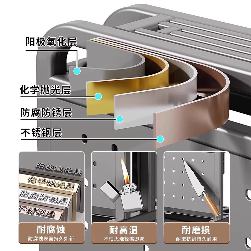 Sawang German kitchen rack knife holder high-grade stainless steel chopping board knife multi-functional chopstick cage multi-layer upgraded gun ash increased height knife guard + double chopstick barrel + chopping board holder 2025 new