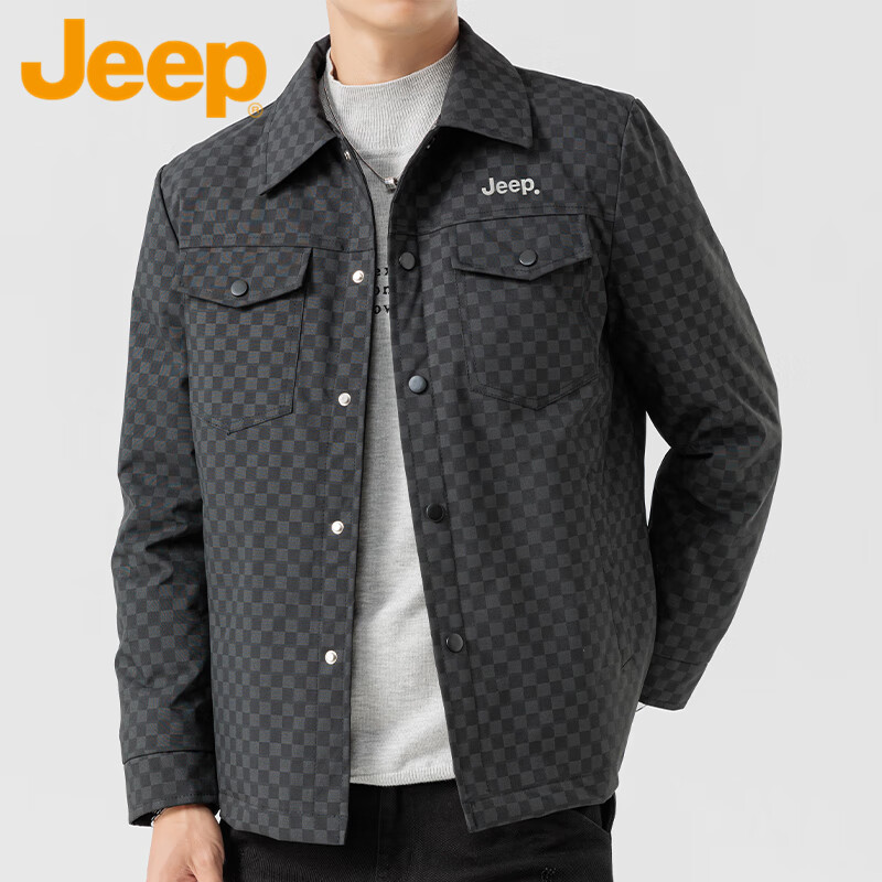 JEEP Jeep Down Jacket Men's Winter Cold Warm Jacket Men's Loose Workwear Jacket Men's White Duck Down Black 2XL