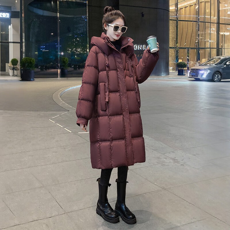 Sibaishe 90 velvet hooded down jacket for women 2025 winter new solid color long-sleeved warm mid-length jacket