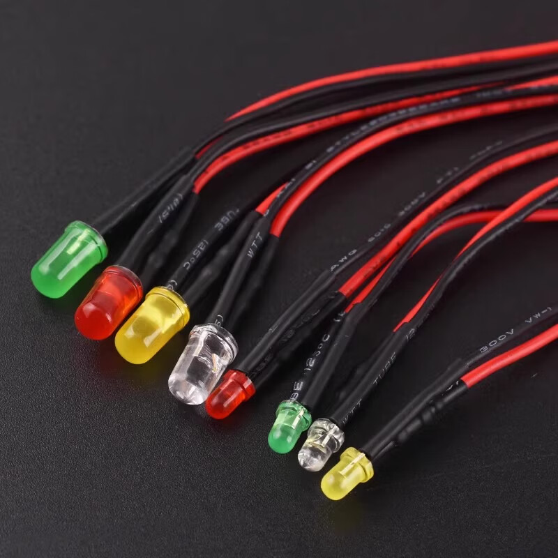 ZAVE high-brightness LED light-emitting diode 3mm white hair red 5V-12V with cable 20CM (5 pieces)