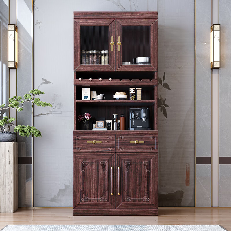 Dizhu new Chinese style black gold solid wood wine cabinet and sideboard integrated wall-mounted living room glass door tall multi-functional storage cabinet 7904#1.2 meters long 120x40x200 black gold