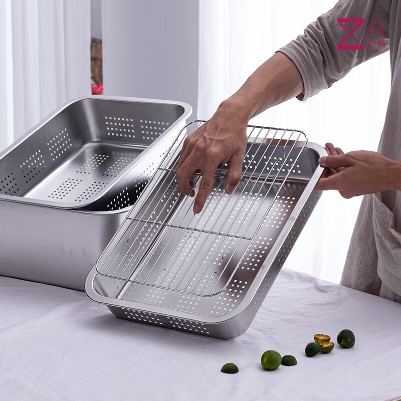 304 stainless steel square basin drain basket filter large mesh basin drain basket drain basin wash basin drip tray square box 45x35 double layer model (drainage 7cm + storage 10cm)