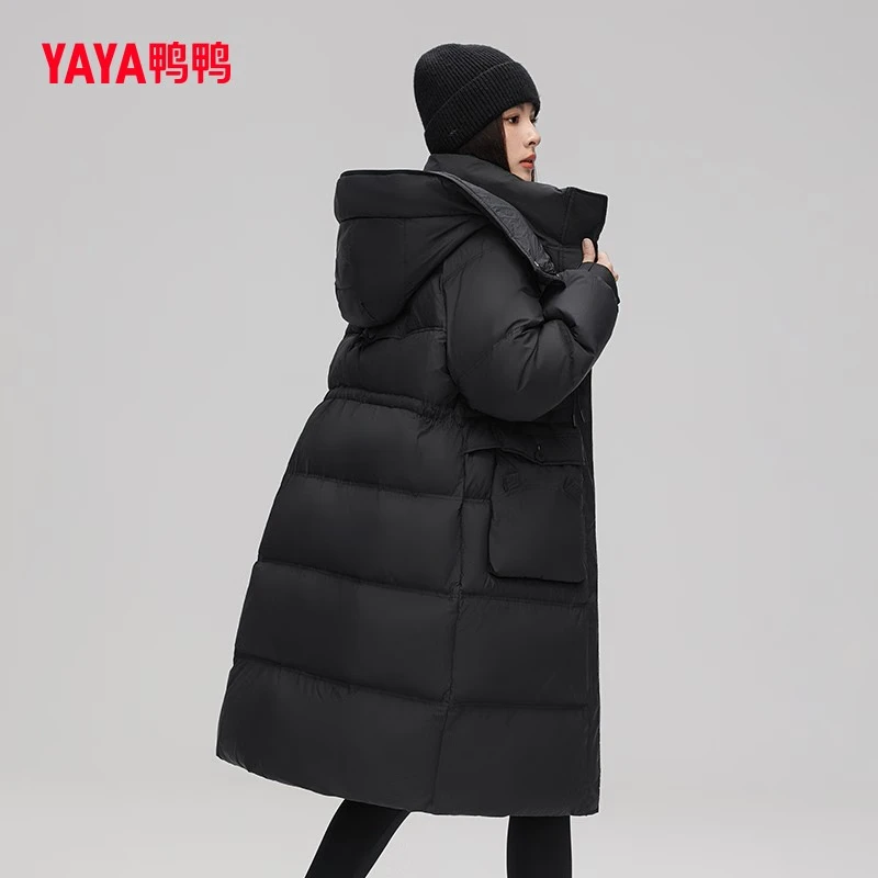 YAYA Down Jacket Women's Pink 2025 Winter New Hooded Mid-Length Extremely Cold Warm Thick Jacket Black M