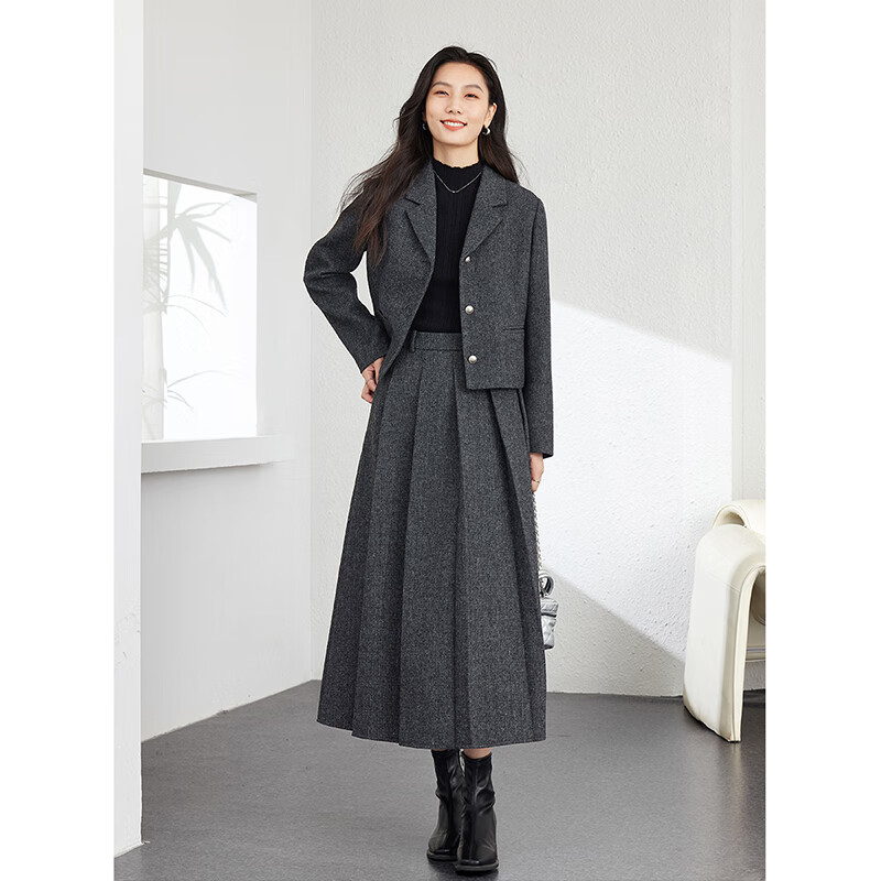 Fanciman wool suit suit for women autumn and winter new high-end light luxury wool suit dark floral gray XL
