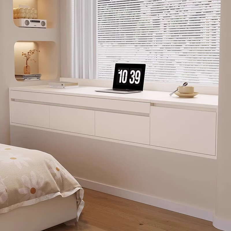 Mengphantes solid wood bay window desk cabinet retractable computer desk pull-out study desk window sill cabinet balcony drawer storage cabinet Chinese walnut + cream white desk model-A length 1800*depth 600*height 380mm ENF grade 17mm solid wood heavy-duty 53 load-bearing track