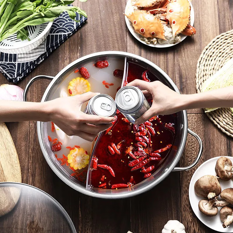 Thickened Yuanyang hot pot hot pot basin with lid Yuanyang hot pot household stainless steel hot pot pot induction cooker open flame special pot Yuanyang pot with lid 34cm