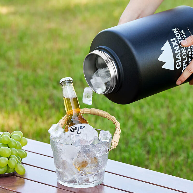 Ji'an Xi cold storage cup large capacity ice tyrant bucket tons outdoor summer large stainless steel kettle thermos cup green 2L-free ice clip long-lasting ice preservation thickened handle no specifications