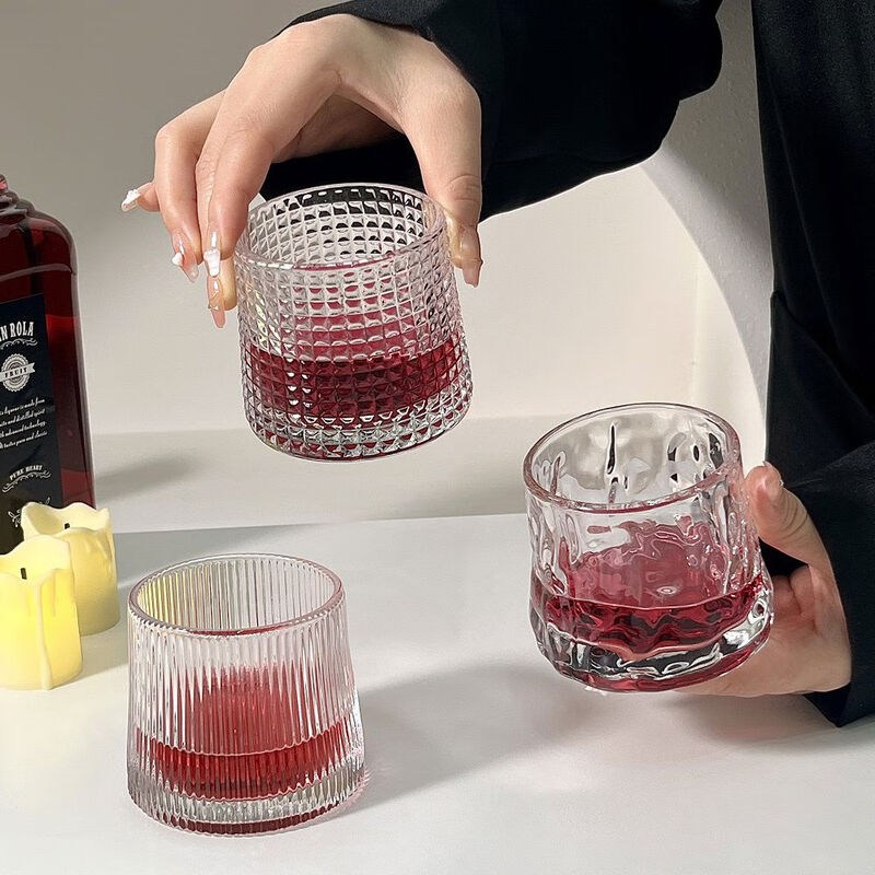 Yusenyi retro ins style flat bottom cup trapezoidal glass creative sense whiskey cup coffee cup cold brew cup water cup flat bottom striped cup 160ml