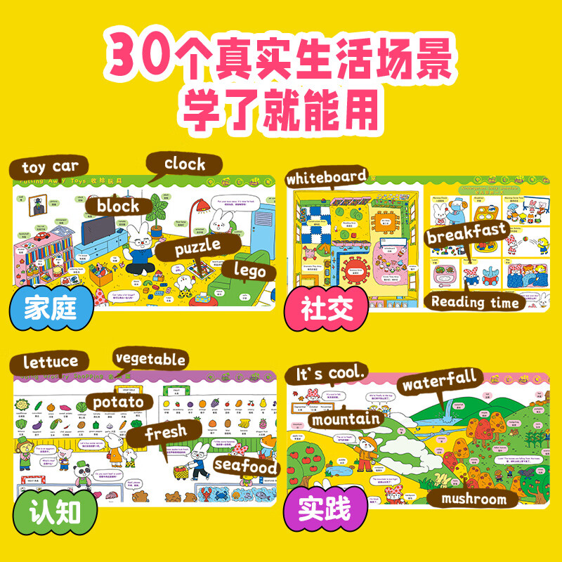 Click-to-read version Hat Hat Rabbit English Chat Big Book Hardcover Picture Book Mandarin English Cantonese Trilingual Point Reading 0 Basic English Enlightenment Situational Dialogue Game Interactive Picture Book (Supports the original Little Monkey Pipi Chicken Ball Dolphin Xiaomeng Point reading pen needs to be purchased separately) Birthday gift Xinxiyue children's book New Year's gift Hat Hat Rabbit English Chat