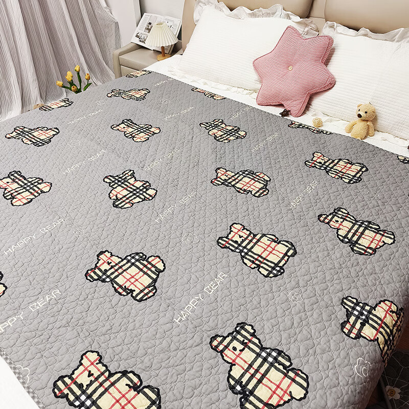 RSRDDY double-sided pure cotton bed cover quilted tatami non-slip non-slip bed sheet pure cotton quilted mattress kang cover universal for all seasons gray small grid double-sided pure cotton high-temperature washing process 220x240CM single piece