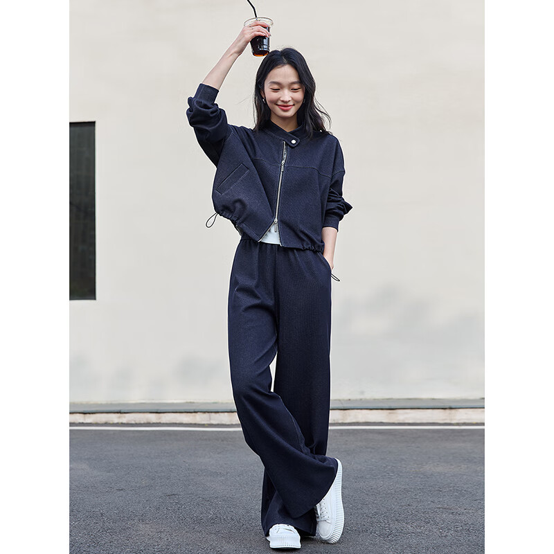 Fanximan's popular and beautiful suits for women this year, new autumn stand-up collar jacket and trousers suit, denim blue L