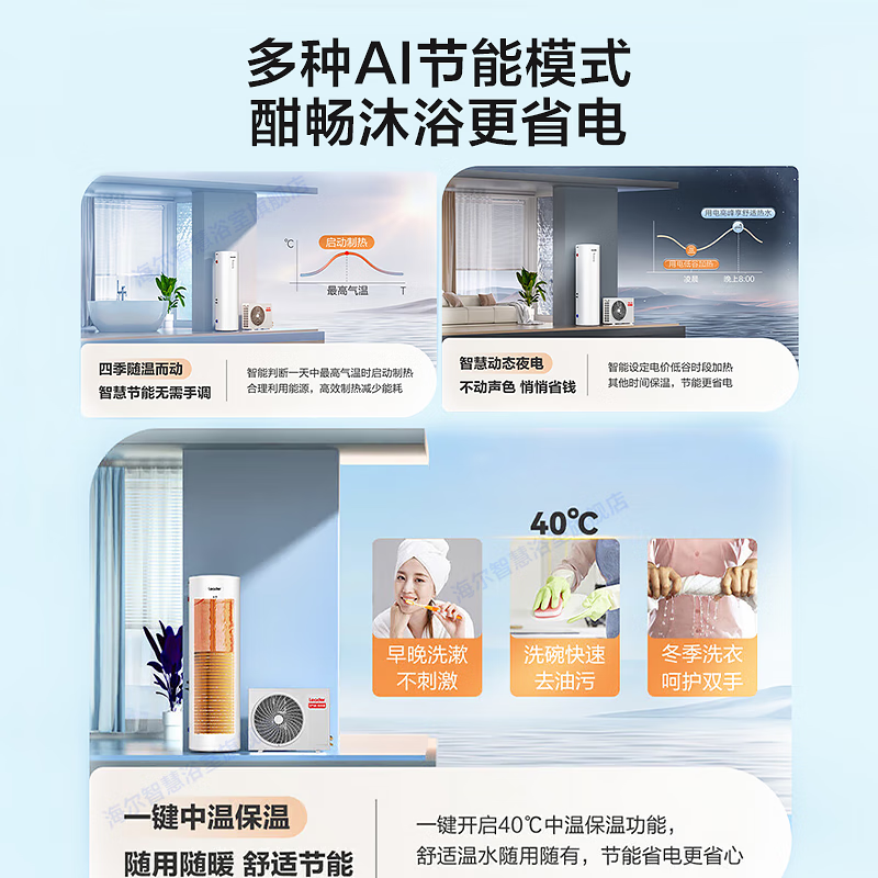 Haier National Subsidy Air Energy Electric Water Heater Package Installation Dual Frequency Conversion Level 1 Energy Saving 200 Liters/300 Liters 80 Home Commercial Fast-heating Air Source Electric Auxiliary Heat Pump Water Heater M2 200 Liters Dual Frequency Conversion All-round Power Saving King/No Price Increase for Increased Volume Frequency Conversion