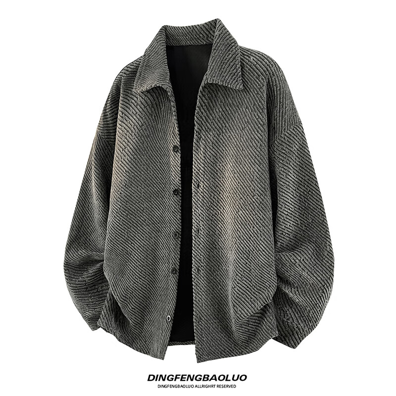 Dingfengbaoluo American casual jacket men's autumn trend texture loose cardigan long-sleeved jacket XCH65 dark gray 2XL