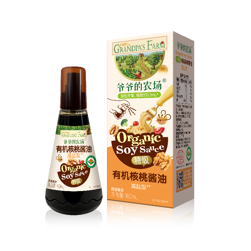 Grandpa's Farm organic spray walnut soy sauce 100ml salt-reduced seasoning for children and babies, free baby supplement recipe with clean ingredients