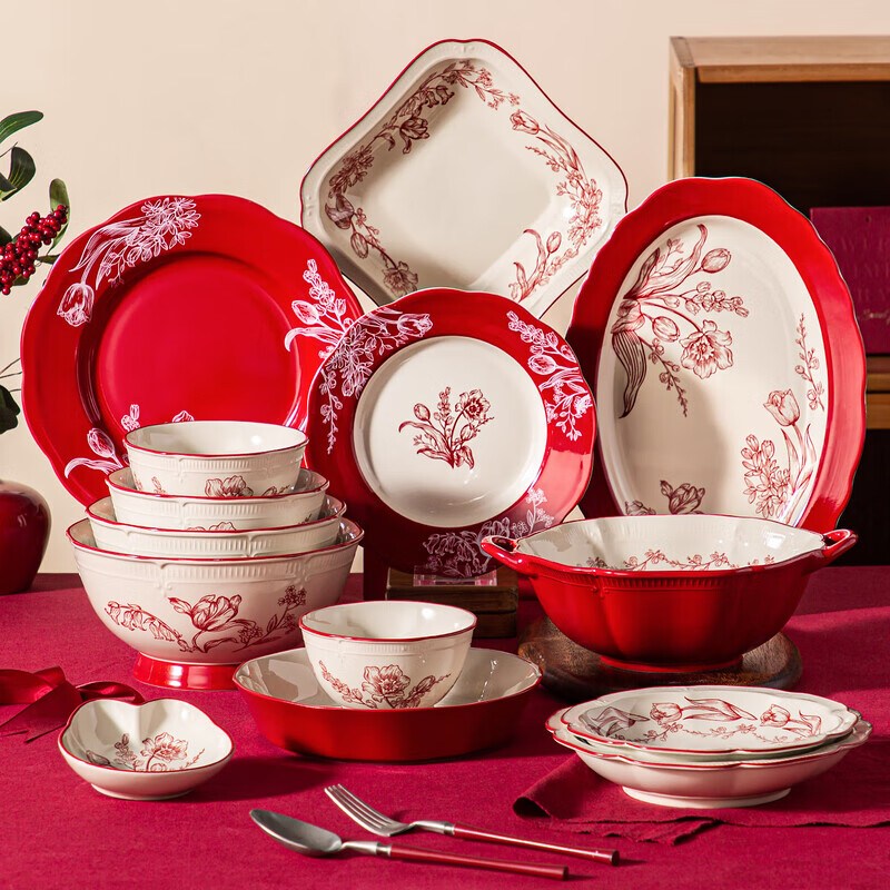 Liuhao wedding gift bowl and plate set household new dishware and tableware high-looking housewarming tableware gift box 40-piece set 6-person food gift box