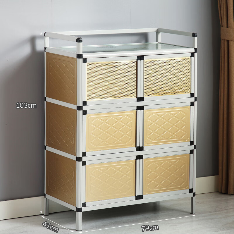 Jiang Zhiai bowl cabinet home kitchen stainless steel bowl integrated cabinet simple stove rental multi-functional storage storage gold 79 long three layers six doors double door