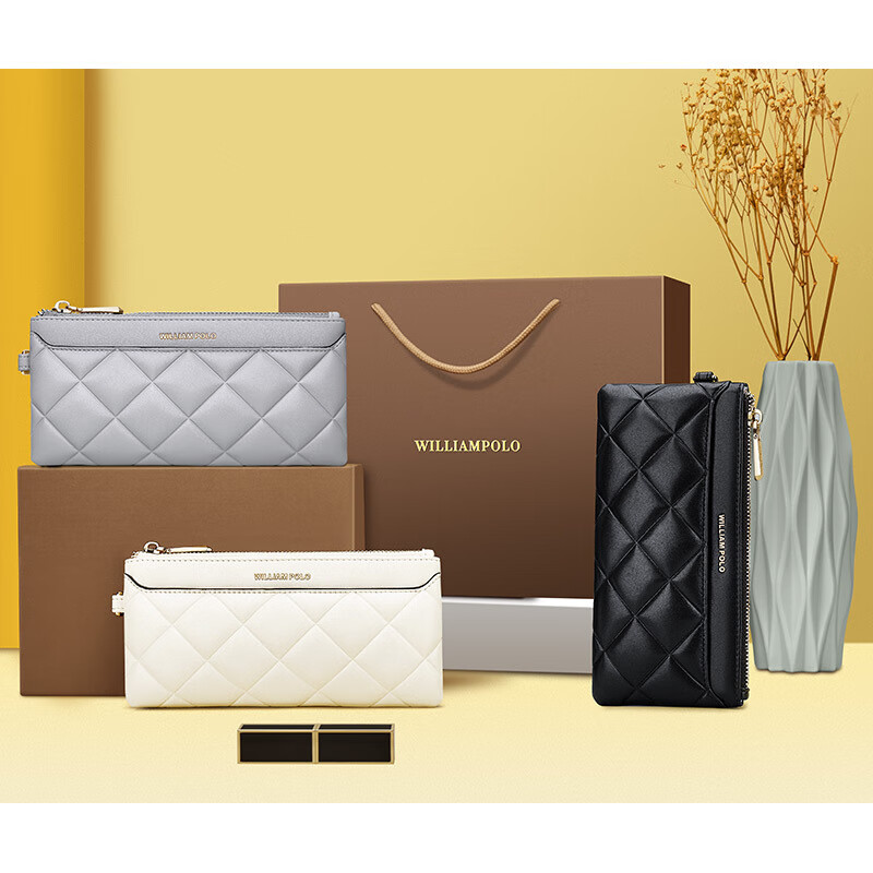 WILLIAMPOLO Emperor Paul Women's Wallet Ins Women's Long Thin Clutch Bag Diamond Korean Style Mobile Phone Bag Versatile Gray