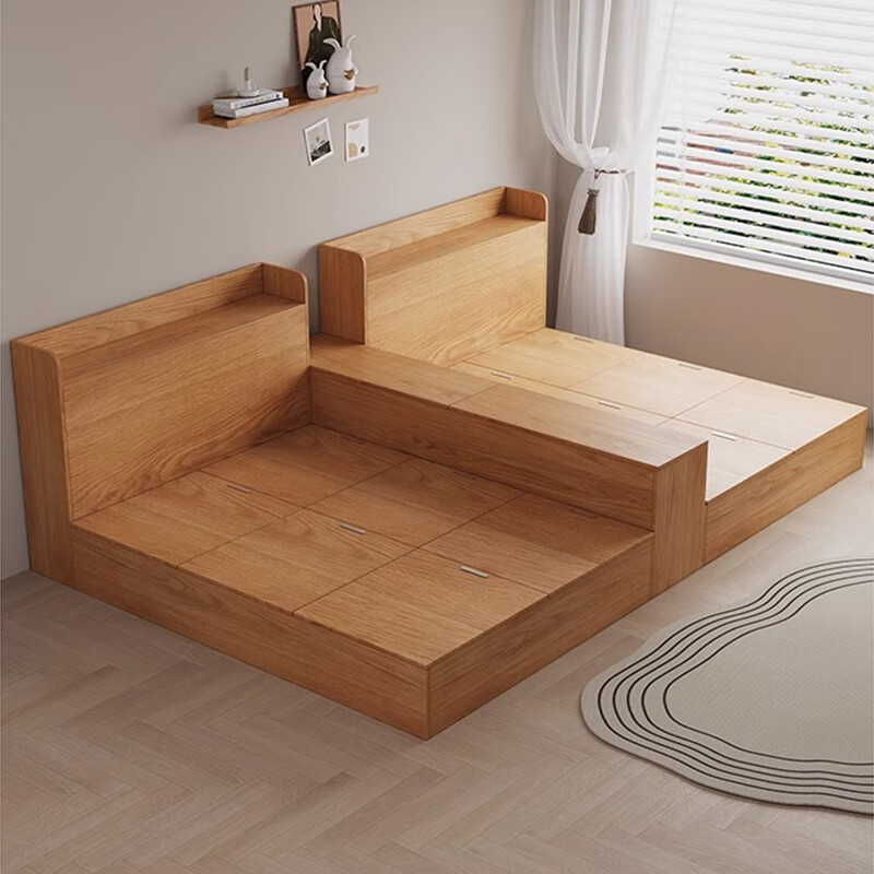 Qiuye Zhuifeng solid wood bed double bed tatami children's low bed floor-standing partition bed twins do not interfere with each other bedroom second child bed twin bed + locker 215*212cm including installation