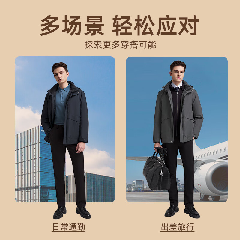 YOUNGOR 25 new winter product windproof business stand collar long removable hood goose down jacket Navy L (175/96A)
