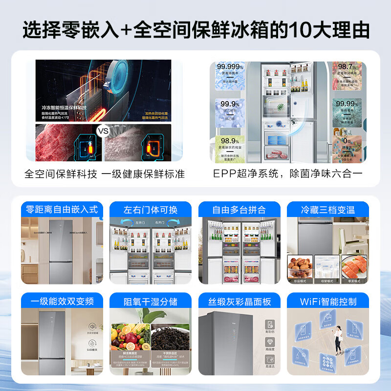 Haier large double-door full-space fresh-keeping refrigerator 410L large-capacity air-cooled double-door two-door refrigerator technology EPP ultra-clean system three-speed variable temperature 410-liter refrigerator