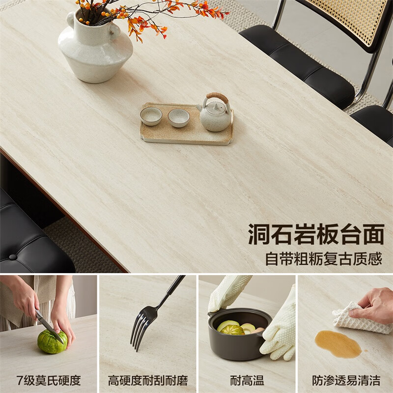 Quanyou Furniture Medieval style slate dining table and chair combination guest restaurant rectangular table small apartment high-end dining table