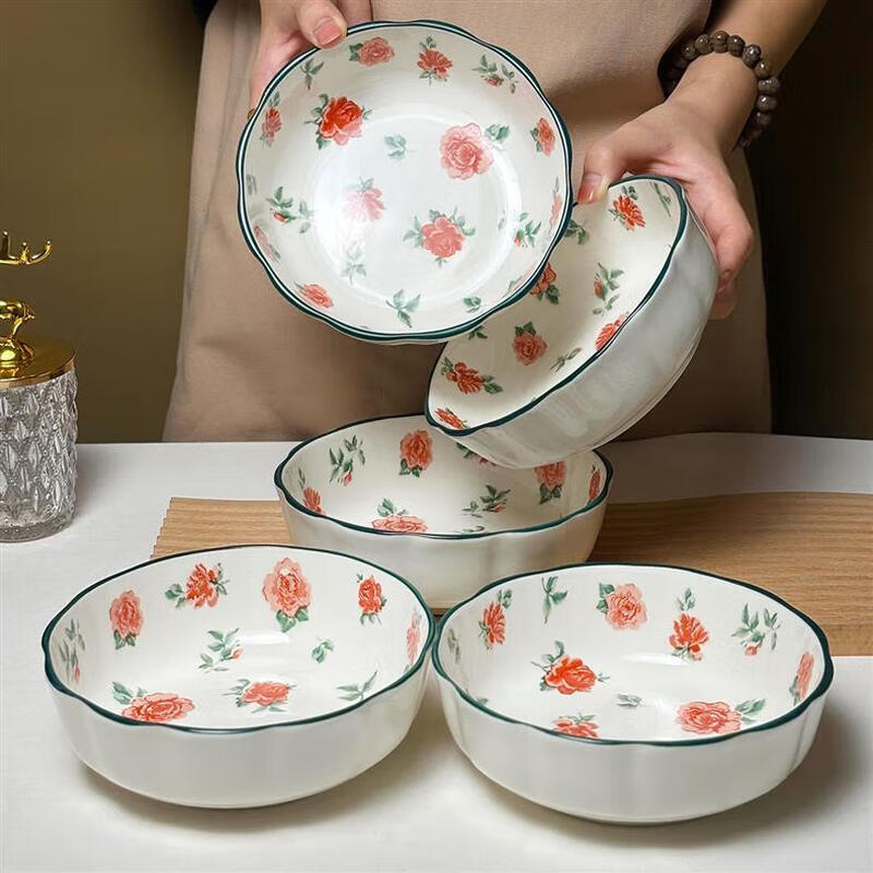 Ins ceramic 6-inch ceramic lace bowl baking bowl fruit salad bowl yogurt bowl noodle bowl ceramic tableware 1 piece 6-inch flower tulip bowl