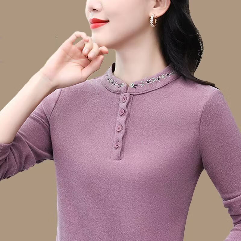 Woodpecker (TUCANO) double-sided German velvet bottoming shirt for women in winter, middle-aged mothers, half-high collar, warm and velvet, thickened, modern brushed mid-collar, pink, double-sided German velvet M, recommended 80-100 pounds