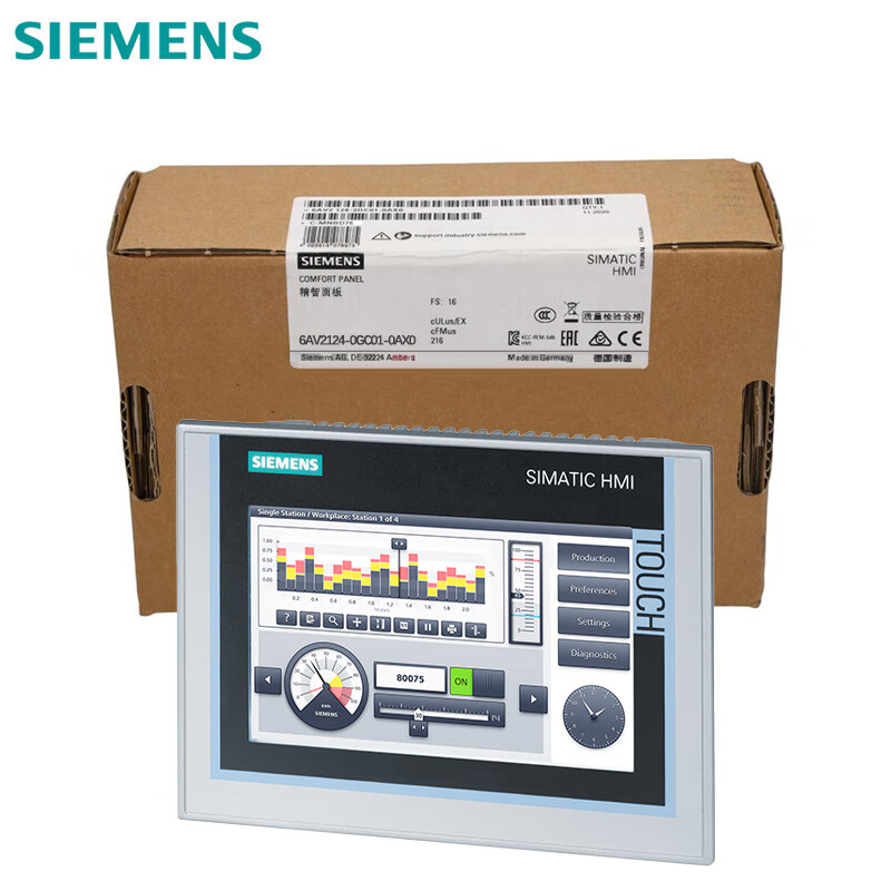 Siemens PLC programmable logic controller TP700 Comfort Panel 7-inch widescreen display touch screen 12MB user memory 6AV21240GC010AX0