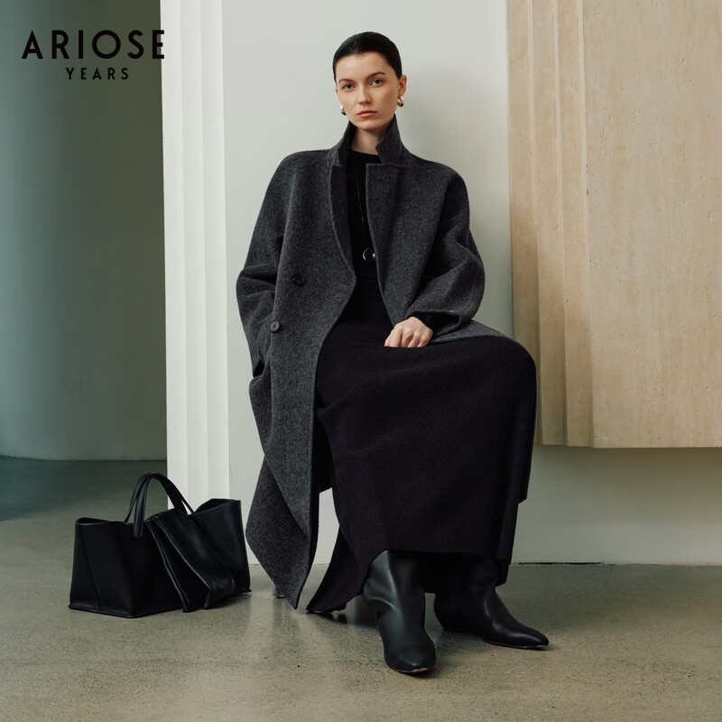 Enos Yashi Shopping Mall Same Style 2025 Winter New Camel Wool Double-sided Woolen Coat Woolen Jacket 41032337 Smoke Gray S