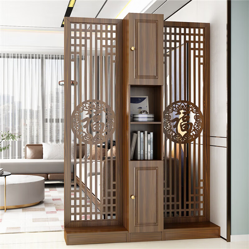 Xingzhemu new Chinese screen partition living room entrance cabinet multi-functional entrance door partition restaurant wine cabinet partition small apartment Fuze Youyu upper and lower cabinets height 200 width 100